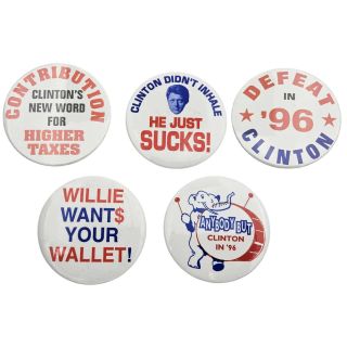 1990s  Anti Bill Clinton Set of 5 Different Attack Buttons