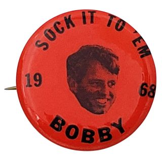 1968 Sock It To 'Em Bobby Classic Robert Kennedy Floating Head Campaign Button - Red