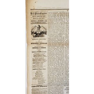 1860  Stephen Douglas Anti Abraham Lincoln Newspaper,  "Black Republican"