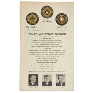 1963 John F. Kennedy Assassination - Texas Welcome Dinner Program - Canceled By the Assassination