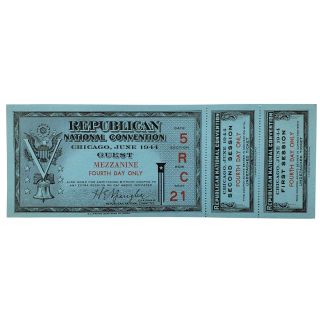 1944 Republican National Convention Ticket With Stubs - fourth day