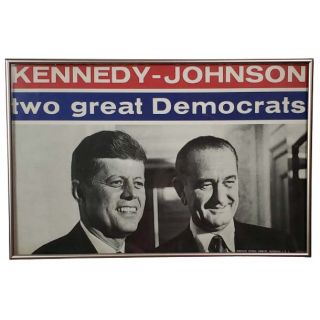 1960 Classic John F Kennedy & Lyndon Johnson Two Great Democrats Campaign Poster