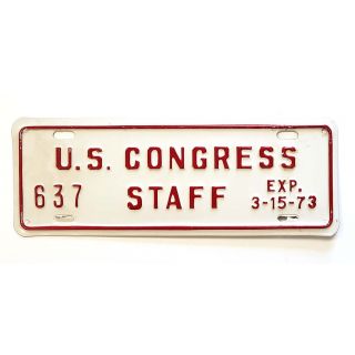 U.S. Congress Official Staff License Plate Attachment 1973