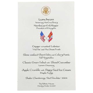 2007 George W Bush White House Luncheon Menu for President of Mongolia