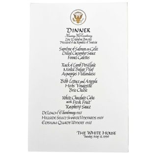 1990 Dinner Menu From White House State Dinner Honoring Tunisia President 