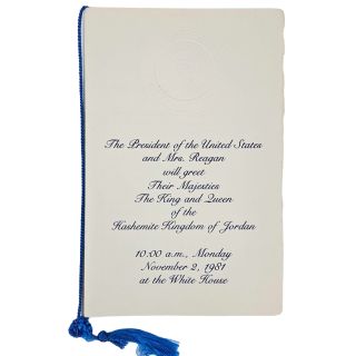 1981 Reagan White House Visit of King Hussein of Jordan Program