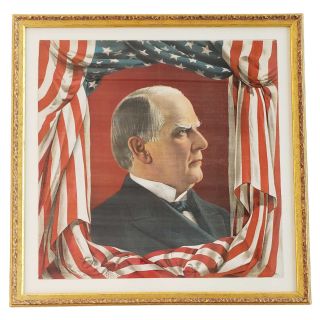 1900 Absolutely Stunning William McKinley Patriotic Flag Portrait Textile Professionally Framed